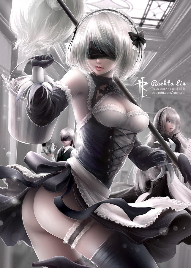 Nier Automata - 2B Maid Art Print